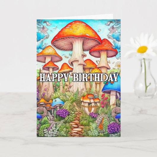 Schattigee overwoekerde paddenstoel bos illustrati kaart (Kleine Plant)