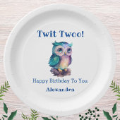 Schattigee Owl Forest Woodland Verjaardag Papieren Bordje