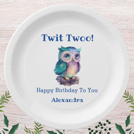 Schattigee Owl Forest Woodland Verjaardag Papieren Bordje