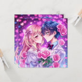 Schattigee paar anime gepersonaliseerde Valentijns Kaart (Voorkant / Achterkant in situ)