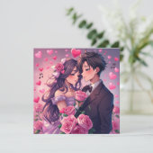 Schattigee paar anime gepersonaliseerde Valentijns Kaart (Staand voorkant)