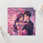 Schattigee paar anime gepersonaliseerde Valentijns Kaart (Voorkant / Achterkant in situ)