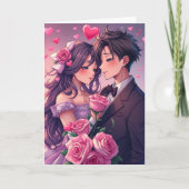 Schattigee paar anime gepersonaliseerde Valentijns Kaart (Voorkant)