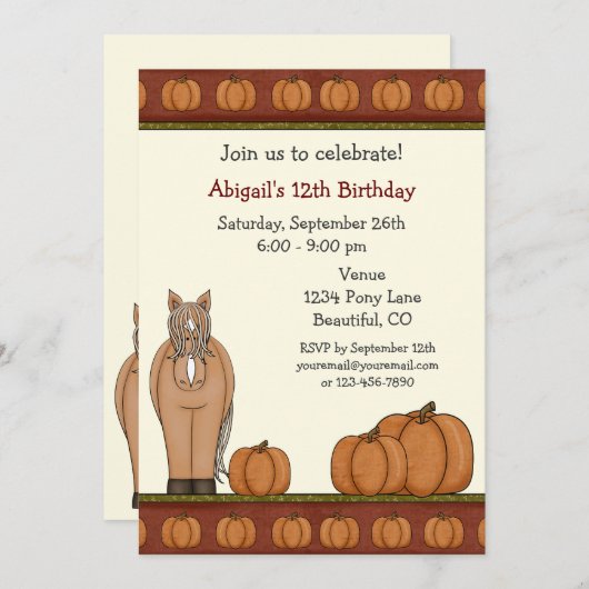 Schattigee Paard en Herfst Pompoenen Herfstverjaar Kaart (Voorkant / Achterkant)