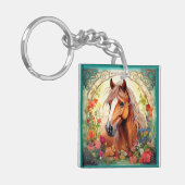 Schattigee paarden en wilde bloemen sleutelhanger (Voorkant Links)