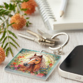 Schattigee paarden en wilde bloemen sleutelhanger (Voorkant Rechts)
