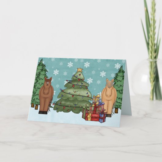 Schattigee Paarden, Kerstboom en Geschenken Vakant Feestdagen Kaart (Voorkant)