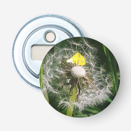 Schattigee paardenbloem button flesopener (Voorkant)