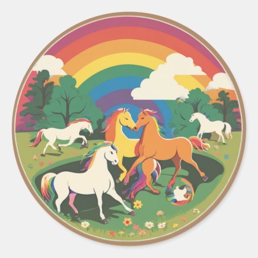 Schattigee Paardenfamilie Ronde Sticker (Voorkant)
