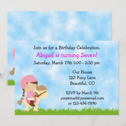 Schattigee paardenverjaardagsuitnodiging voor meis kaart (Voorkant / Achterkant)