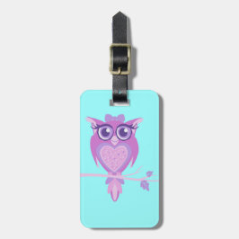 Schattigee paarse aqua kinder uil aangepaste bagag bagagelabel