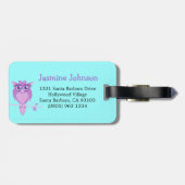 Schattigee paarse aqua kinder uil aangepaste bagag bagagelabel (Achterkant horizontaal)