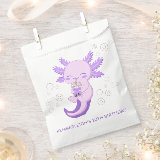 Schattigee Paarse Axolotl Bubble Boba Tea Verjaard Bedankzakje (Geknipt)
