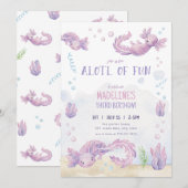 Schattigee Paarse Axolotl-verjaardagsuitnodiging Kaart (Voorkant / Achterkant)