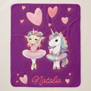 Schattigee Paarse Ballerina Eenhoorn Fleece Deken