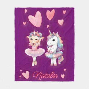 Schattigee Paarse Ballerina Eenhoorn Fleece Deken