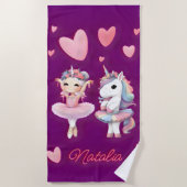 Schattigee Paarse Ballerina Eenhoorn Strandlaken (Voorkant)