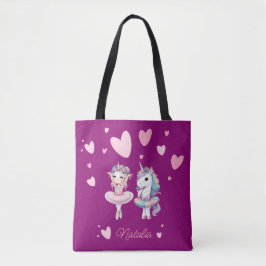 Schattigee Paarse Ballerina Eenhoorn Tote Bag