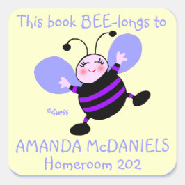 Schattigee Paarse Bee Cartoon Art boek Sticker voo