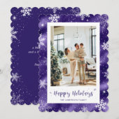 Schattigee Paarse besneeuwde fotovakantie Feestdagenkaart (Voorkant / Achterkant)