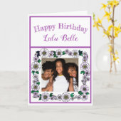 Schattigee Paarse Bloem Lijst Foto Gelukkige Verja Kaart (Gele Bloem)