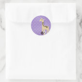 Schattigee Paarse Bloem met Giraffe Ronde Sticker (Tas)