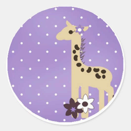 Schattigee Paarse Bloem met Giraffe Ronde Sticker (Voorkant)