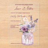 Schattigee Paarse Bloemen In Mason Jar Bloemen Huw Acryl Uitnodigingen (Voorkant)