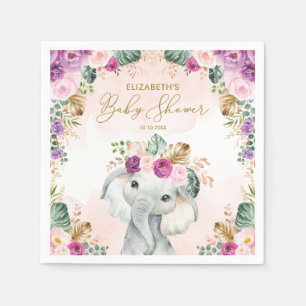 Schattigee Paarse Blush Tropical Elephant Baby sho Servet