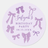 Schattigee Paarse Bogen Verjaardagsfeestje Voordee Ronde Sticker (Voorkant)