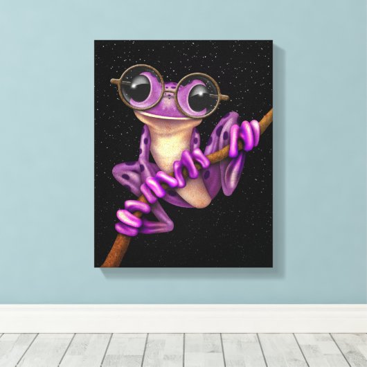 Schattigee Paarse boomkikker met oogbril met sterr Canvas Afdruk (Insitu (Houten vloer))