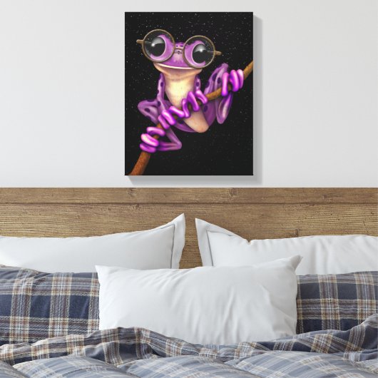 Schattigee Paarse boomkikker met oogbril met sterr Canvas Afdruk (Insitu (Slaapkamer))