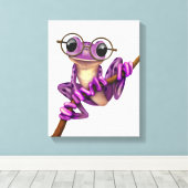 Schattigee Paarse boomkikker met oogbril op wit Canvas Afdruk (Insitu (Houten vloer))