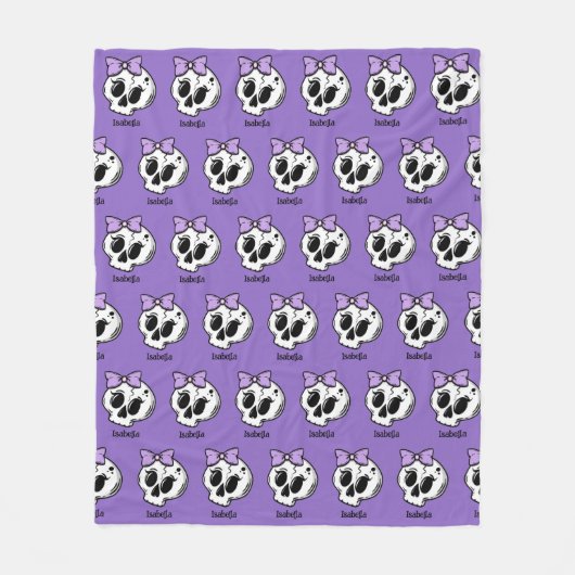 Schattigee Paarse Bow Halloween Skull Custom Naam Fleece Deken (Voorkant)