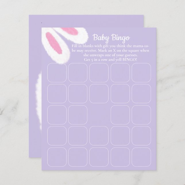 Schattigee Paarse Bunny Baby shower Bingo Spel