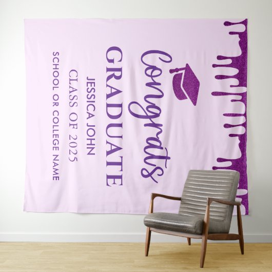 Schattigee Paarse Chic Afstuderen Photo Booth Acht Wandkleed (In Situ (horizontaal))