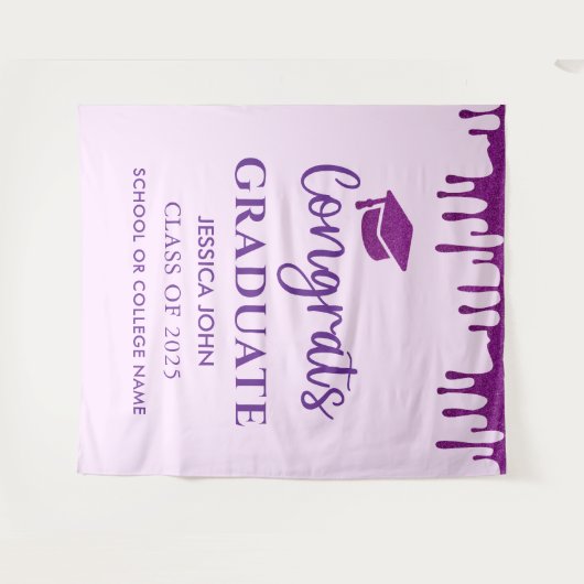 Schattigee Paarse Chic Afstuderen Photo Booth Acht Wandkleed (Voorkant (horizontaal))