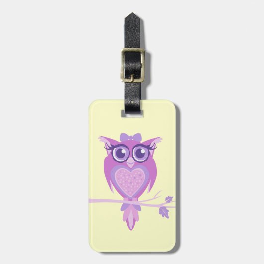 Schattigee paarse citroen kinder uil aangepaste ba bagagelabel (Voorkant verticaal)