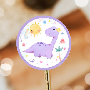 Schattigee Paarse Dinosaur Party Classic Ronde Sti Sticker