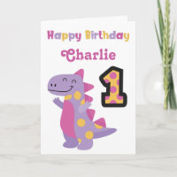 Schattigee Paarse Dinosaurus 1e Verjaardag Kaart