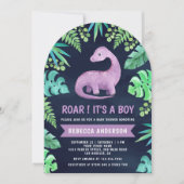 Schattigee Paarse Dinosaurus Boog Navy Blauw Baby  Kaart (Voorkant)