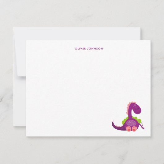 Schattigee paarse Dinosaurus Kinder dank u Bedankkaart (Voorkant)