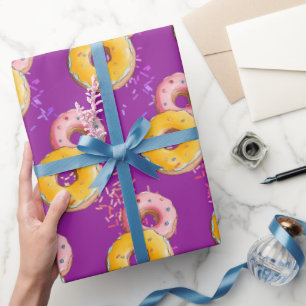Schattigee Paarse Donut Kleurrijke Sprinkle Verjaa Cadeaupapier
