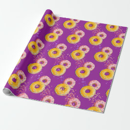 Schattigee Paarse Donut Kleurrijke Sprinkle Verjaa Cadeaupapier