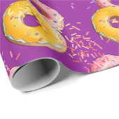 Schattigee Paarse Donut Kleurrijke Sprinkle Verjaa Cadeaupapier (Rol Hoek)