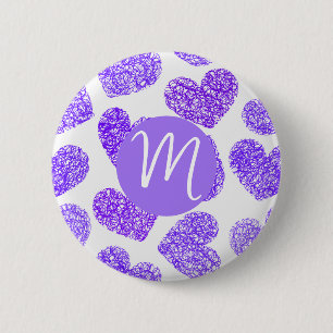 Schattigee Paarse Doodled Heart Valentijnsdag Mono Ronde Button 5,7 Cm