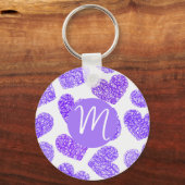 Schattigee Paarse Doodled Heart Valentijnsdag Mono Sleutelhanger (Voorkant)