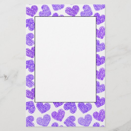 Schattigee Paarse Doodled Heart Valentijnsdag Patt Briefpapier (Voorkant)