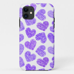 Schattigee Paarse Doodled Heart Valentijnsdag Patt iPhone 11 Hoesje