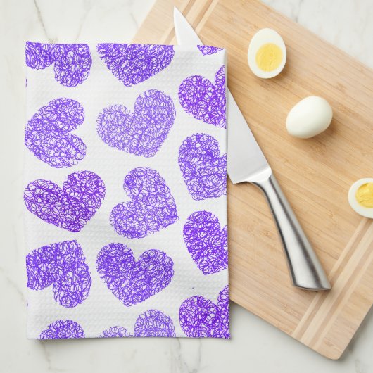 Schattigee Paarse Doodled Heart Valentijnsdag Patt Theedoek (Quarter Fold)